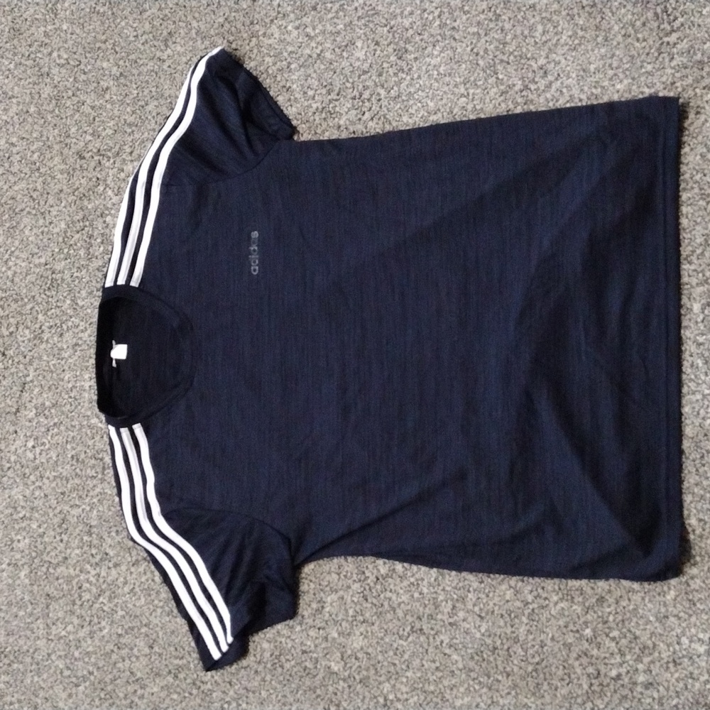 Adidas Men's Large Climalite Tee Navy Blue White Stripes